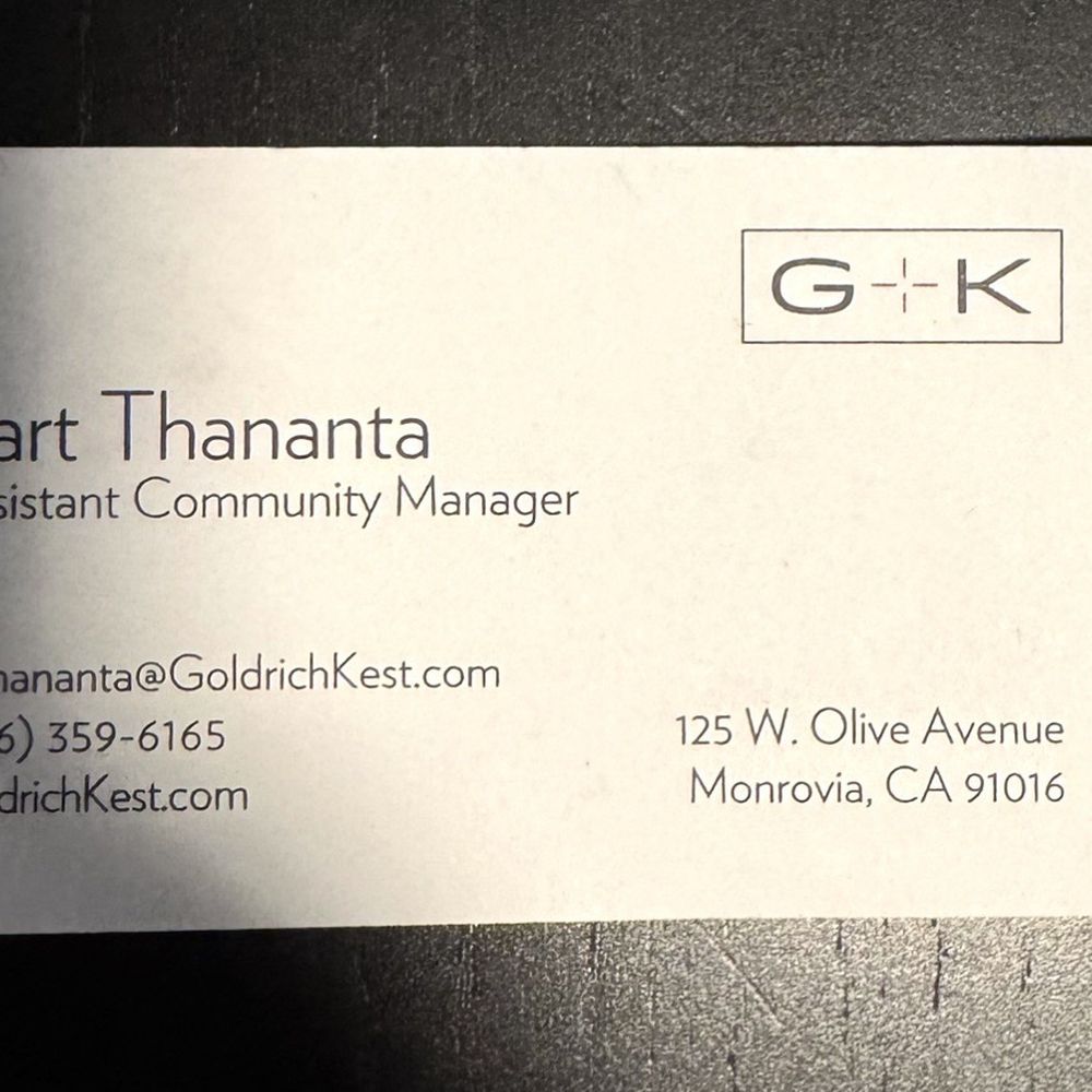 GK Management - This is the business card for Bart Thananta who's been allowed to illegally stalk tenants on-site since April 2025. - Property Management Near Me - Culver City, California GK Management - This is the business card for Bart Thananta who's been allowed to illegally stalk tenants on-site since April 2025. - Property Management Near Me - Culver City, California