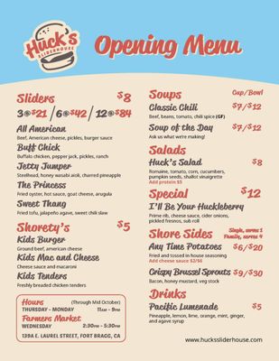 Menu photo 2 Huck’s Sliderhouse Fort Bragg, CA Menu photo 2 Huck’s Sliderhouse Fort Bragg, CA