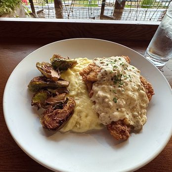 Ember Restaurant and Bar - Chicken fried chicken. Fried brussel sprouts, mashed potatoes and chicken gravy. Hearty dish was good! - Cocktail Bars Near Me - Estes Park, Colorado Ember Restaurant and Bar - Chicken fried chicken. Fried brussel sprouts, mashed potatoes and chicken gravy. Hearty dish was good! - Cocktail Bars Near Me - Estes Park, Colorado