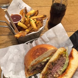 A hamburger, fries, and a Coke at Blend. Fantastic! A hamburger, fries, and a Coke at Blend. Fantastic!