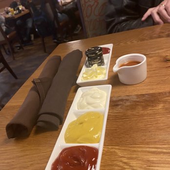 Elway's - Condiments for burger. - New American Near Me - Denver, Colorado Elway's - Condiments for burger. - New American Near Me - Denver, Colorado