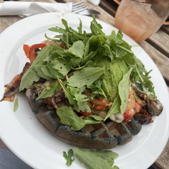 The Hidden Kitchen - The Monterey Mushroom blue corn waffle. - Juice Bars & Smoothies Near Me - Cayucos, California