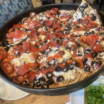 BJ's Restaurant & Brewhouse - Deep dish pizza. Half vegi, half pepperoni - Breweries Near Me - Phoenix, Arizona