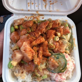 Poke Rainbow - YUMMY. Salmon, Yellowtail, crab salad, cucumber, jalapeño, pineapple, edamame, rice, spicy mayo, Thai powder. - Poke Near Me - Redondo Beach, California Poke Rainbow - YUMMY. Salmon, Yellowtail, crab salad, cucumber, jalapeño, pineapple, edamame, rice, spicy mayo, Thai powder. - Poke Near Me - Redondo Beach, California