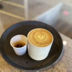 Concierge Coffee - Saffron Oat Latte and an espresso