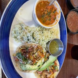 Camino Viejo Mexican Restaurant - Shrimp tacos, lime rice and charro beans