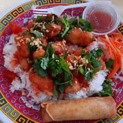 Mai's Bamboo Deli - Sweet and sour chicken and it comes with egg roll.