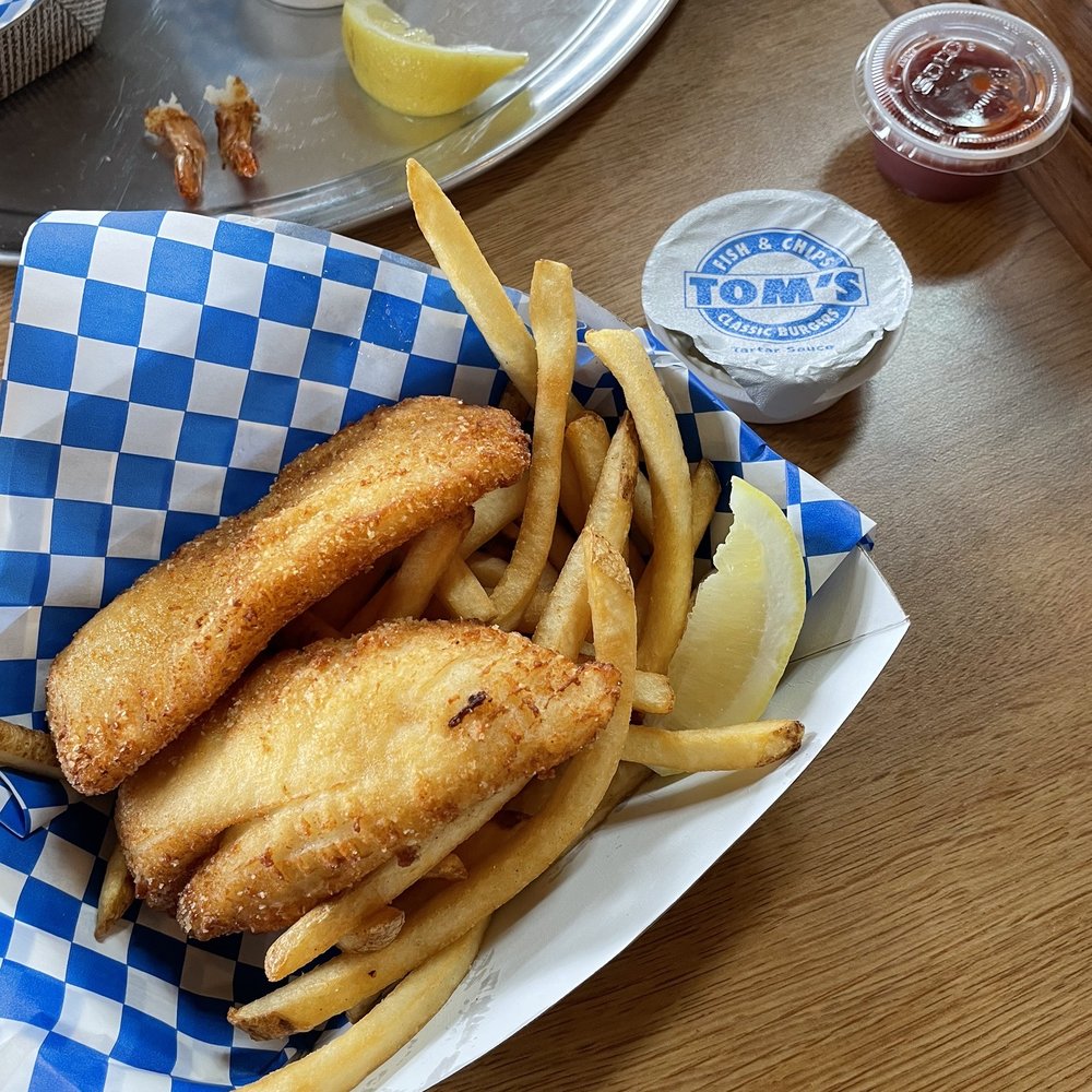 Tom's Fish N Chips - 2 piece cod & chips - Burgers Near Me - Cannon Beach, Oregon Tom's Fish N Chips - 2 piece cod & chips - Burgers Near Me - Cannon Beach, Oregon