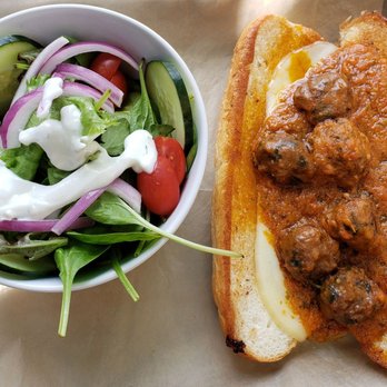 Brewhouse Cafe - Meatball Hoagie with Bleu Cheese side salad - Pubs Near Me - Atlanta, Georgia