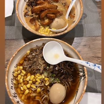 Mori Sushi - 2. Spicy Miso Crispy Chicken Ramen 3. Tonkotsu Pork Belly Ramen - Sushi Bars Near Me - Indianapolis, Indiana
