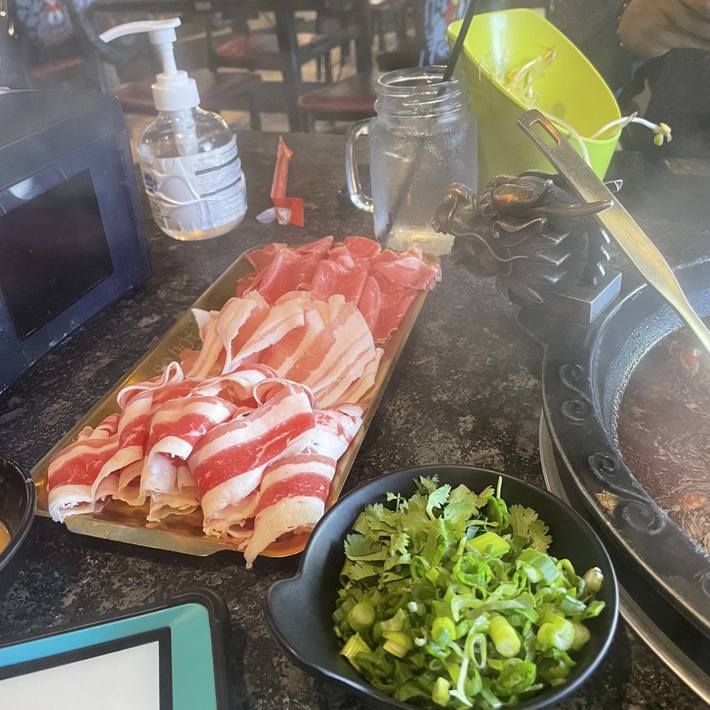 So Hot Hotpot - Green onions, cilantro, pork belly and beef - Hot Pot Near Me - Cary, North Carolina