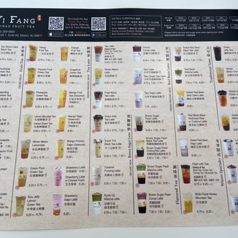 Yifang Taiwan Fruit Tea - The menu, prices have changed tho - Bubble Tea Near Me - Edison, New Jersey