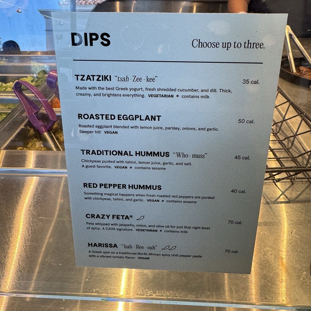 CAVA - Dips options - Salad Near Me - San Marcos, California