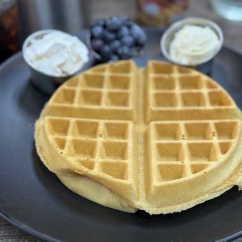 Marios Early Toast - Waffle with blueberries and whipped cream.(I requested on the side) - Breakfast & Brunch Near Me - Roseville, California Marios Early Toast - Waffle with blueberries and whipped cream.(I requested on the side) - Breakfast & Brunch Near Me - Roseville, California
