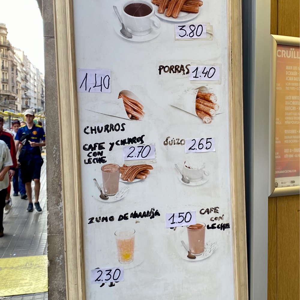Xurrería Laietana - Outside posted menu - Churros Near Me - Barcelona, B Xurrería Laietana - Outside posted menu - Churros Near Me - Barcelona, B