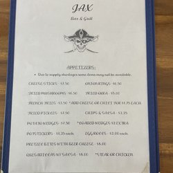 Jax Bar and Grill - Menu