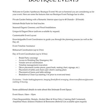 Garden Apothecary - The "Boutique Events" private party "package" starting at $5000 - Nurseries & Gardening Near Me - Half Moon Bay, California