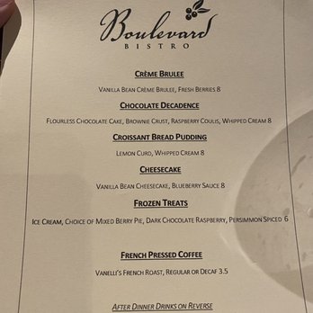 Boulevard Bistro - Dessert Menu - January 2022 - New American Near Me - Elk Grove, California