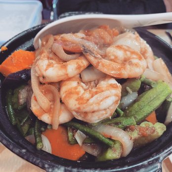 Pick Your Plate - From the menu. Shrimp, okra, bitter melon, eggplant, onions, green beans, squash. Huge. Comes with rice. Only $12 - Fast Food Near Me - Hawthorne, California