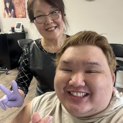 TJ Hair Studio - TJ and myself with my hair tone down with toner