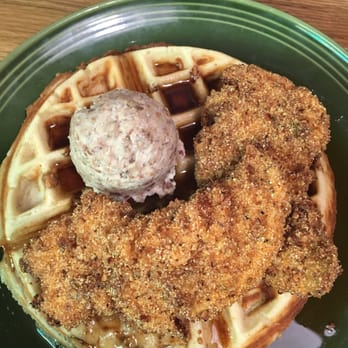 Cherry Street Pub - Chicken and waffles...pecan crusted chicken on a waffle with pecan butter. Topped with maple syrup with a twist of heat added to it! - Pubs Near Me - Lancaster, Ohio