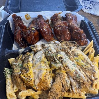 Hungry AF - Whodat wings, ried a little too hard for me with Chicken and pasta. - Pasta Shops Near Me - Stockbridge, Georgia Hungry AF - Whodat wings, ried a little too hard for me with Chicken and pasta. - Pasta Shops Near Me - Stockbridge, Georgia