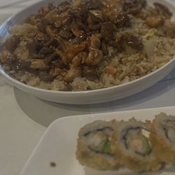 Fried rice and sushi long horn sauce on the side