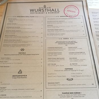 Wursthall - Spring menu - German Near Me - San Mateo, California