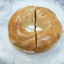 Jersey Bagels - Plain bagel with lox cream cheese. Delicious