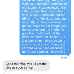 Carson Nissan - I caught the photo mismatch before coming in and texted Crystal about it.
