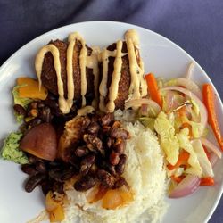 Nate's Boathouse - Crab Cakes red beans & rice with side salad