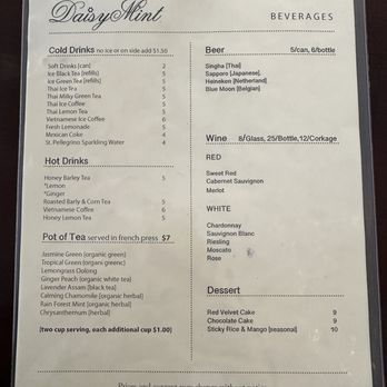 Daisy Mint - beverages menu - Thai Near Me - Pasadena, California