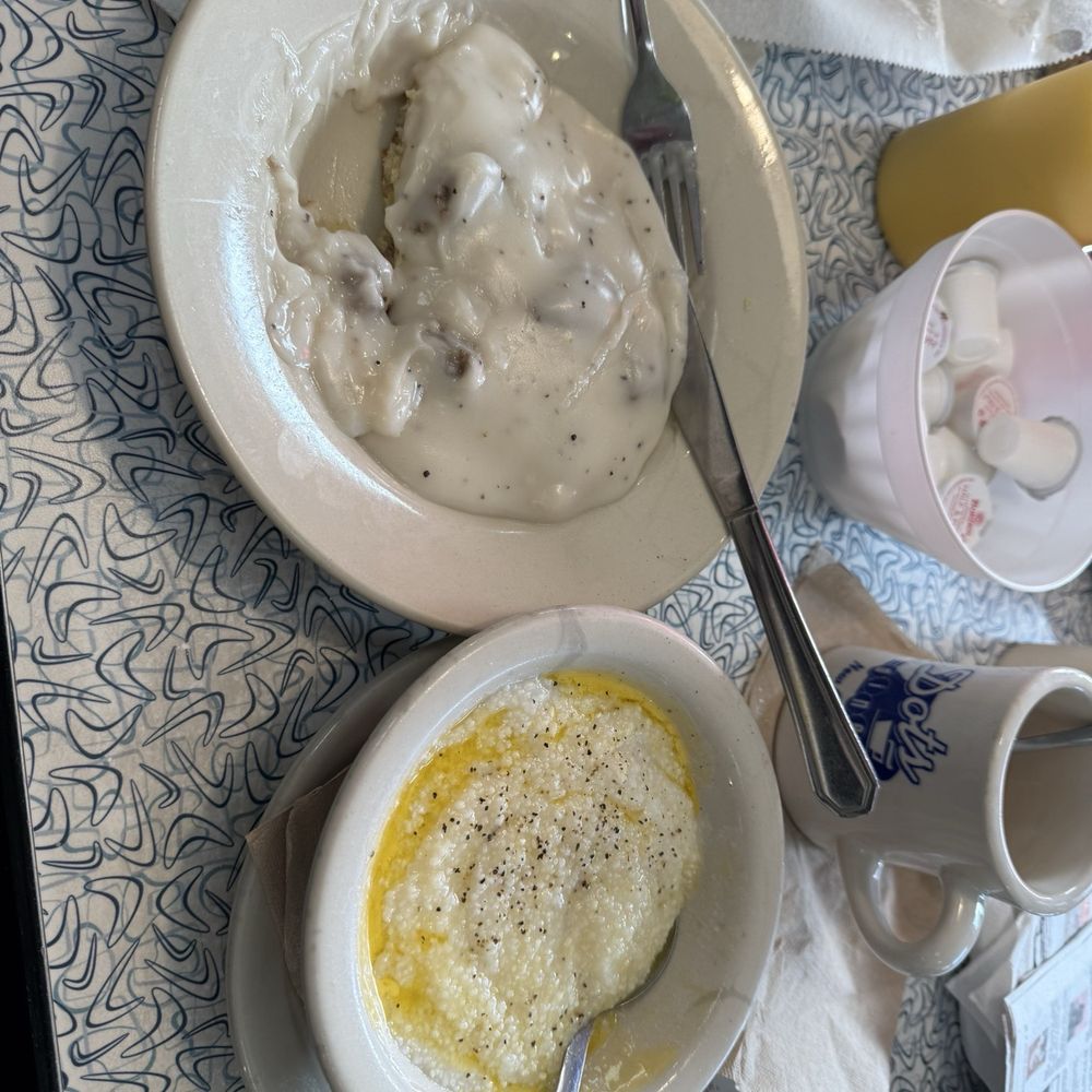 Biscuits and gravy and an order of grits