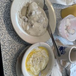 Biscuits and gravy and an order of grits