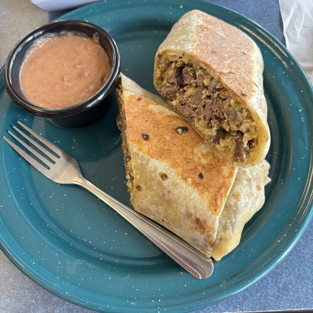 Rancho Grill - Carne asada breakfast burrito & beans. - Mexican Near Me - Tucson, Arizona