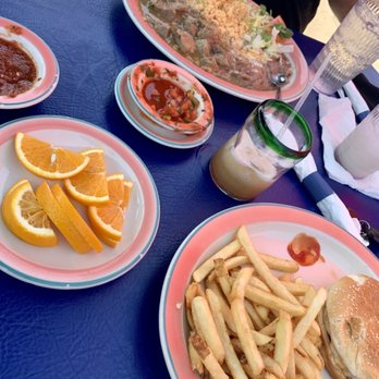 Casa Lupe Restaurant - Chile verde de puerco arroz y frijoles, Guava margarita & my daughters cheese burger with fries - Mexican Near Me - Campbell, California