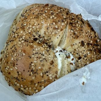 Tompkins Square Bagels - Everything bagel with jalapeno cheddar cream cheese - Bagels Near Me - New York, New York Tompkins Square Bagels - Everything bagel with jalapeno cheddar cream cheese - Bagels Near Me - New York, New York