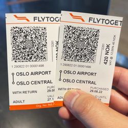 Flytoget - Our tickets to Main Station $41.75 USD for roundtrip