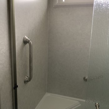 CALbath Renovations - Grab bar (brushed nickel) corner seat  (solid w/ entry angle). - Kitchen & Bath Near Me - San Diego, California