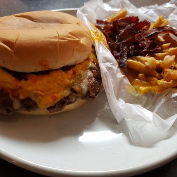 Jimmy's Big Burger - Hickory Cheese Burger add cheddar with a small order of Seasoned Fries topped with added cheddar and bacon (delivered via Uber Eats) - American Near Me - Lake Worth, Texas Jimmy's Big Burger - Hickory Cheese Burger add cheddar with a small order of Seasoned Fries topped with added cheddar and bacon (delivered via Uber Eats) - American Near Me - Lake Worth, Texas