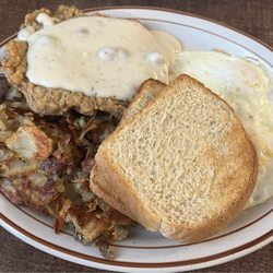 Denver & Dinali Family Restaurant - Country Fried Steak (with eggs, buttered toast, American fries, and sausage gravy)