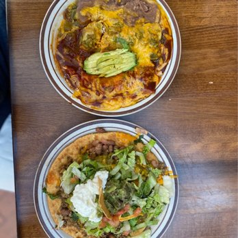 Monroe's Restaurant - Indian Taco and a plate of red/green chili chicken enchiladas... - New Mexican Cuisine Near Me - Albuquerque, New Mexico Monroe's Restaurant - Indian Taco and a plate of red/green chili chicken enchiladas... - New Mexican Cuisine Near Me - Albuquerque, New Mexico