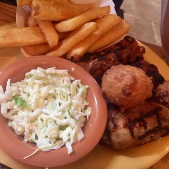 Hickory Hollow Barbeque - Pork shanks (you get three), fries, coleslaw and corn fritters - Barbeque Near Me - Ellenton, Florida