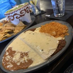 Burrito w/queso beans and rice