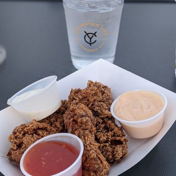 Covington Yard - 3 piece chicken tenders with Nascar sauce (ranch), good good sauce (similar to yum yum) and sweet & spicy chili sauce - all from Yard Bird - Beer Gardens Near Me - Covington, Kentucky