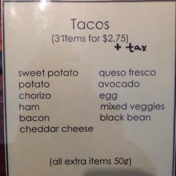 Jo's Cafe - Taco menu - flour or corn - Coffee & Tea Near Me - San Marcos, Texas