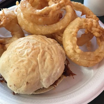 Barb's Bounty - Yummy pulled pork and homemade onion rings! Soooo gooood! - Salad Near Me - Chester, Illinois