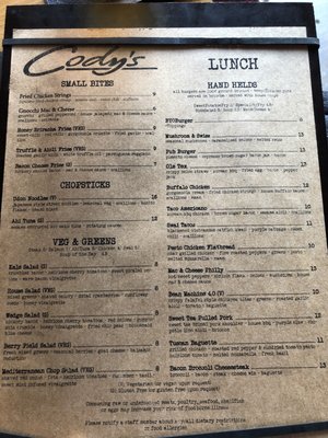 Menu photo 4 Cody's Bridgeport, WV
