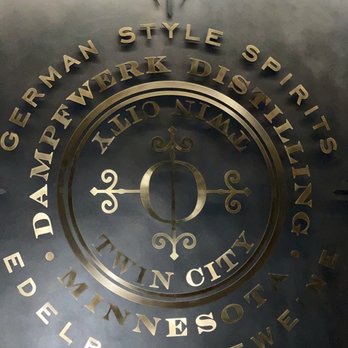 Dampfwerk Distilling - The beautiful iron work in their branding - Distilleries Near Me - Saint Louis Park, Minnesota