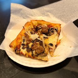Carnegie Pizza - Sausage, mushrooms, & onions - delicious! Love the crust